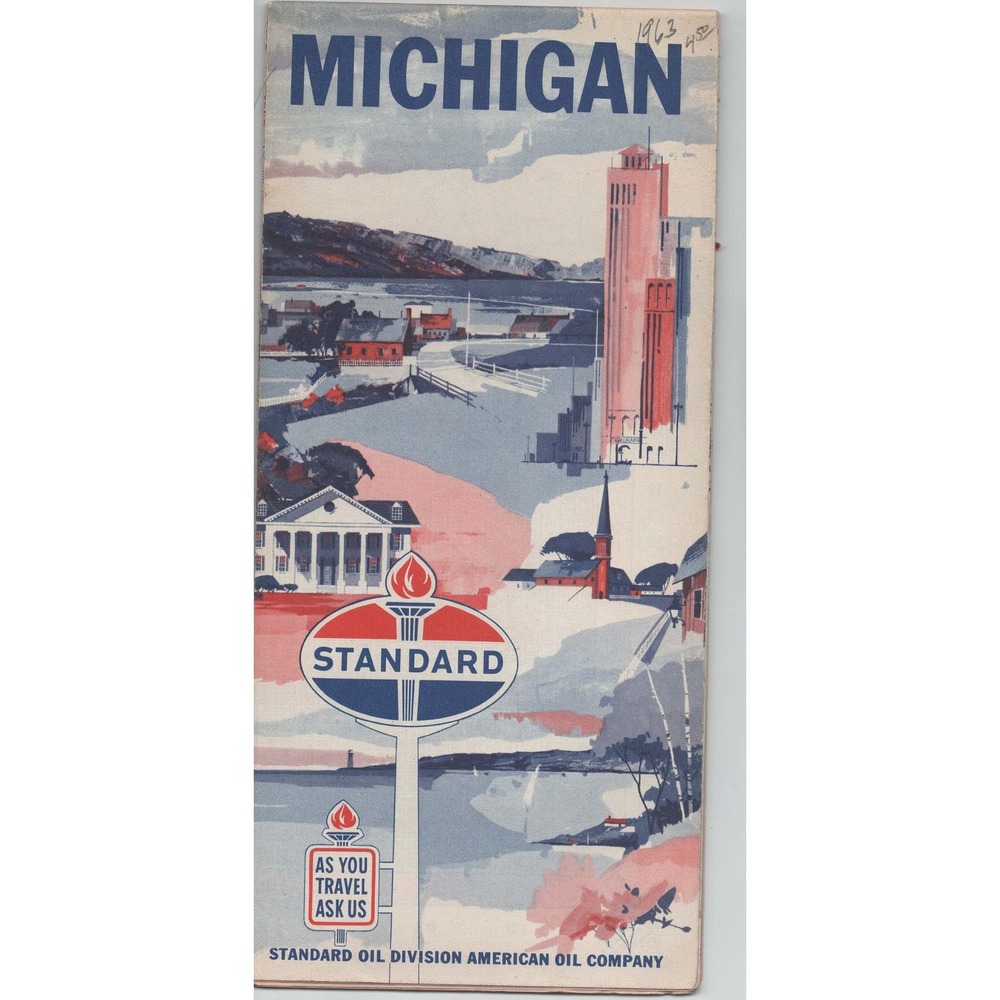 Vintage 1963 Michigan Road Map Standard Oil American Oil Company - Picture 1 of 2